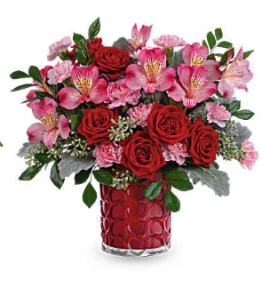 Gorgeous Upscale Bouquet - Romantic Red Pink & White Floral Arrangement in a Keepsake Vase