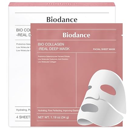 BIODANCE Bio-Collagen Overnight Hydrogel Mask - Hydrating, Pore Minimizing, and Elasticity-Boosting Treatment (34g x 4 Sheets)