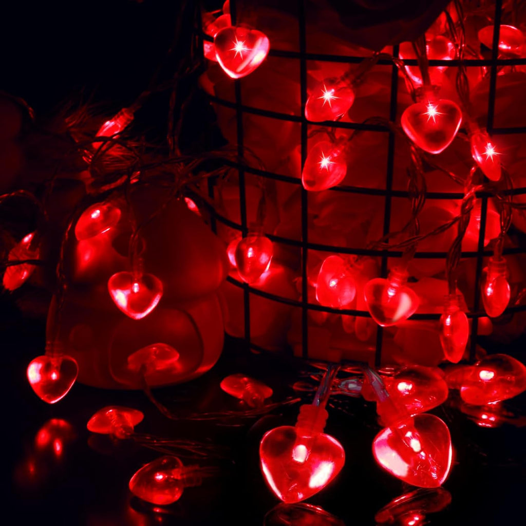 14.7 ft Heart-Shaped LED Valentine's Day String Lights - Battery-Operated Romantic Garland for Home, Parties, and Weddings