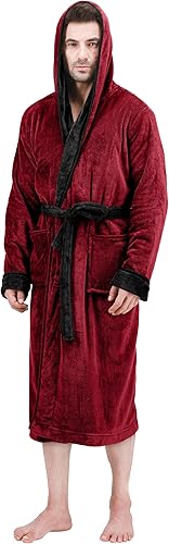 Luxury Plush Fleece Bathrobe for Men - Hooded Spa Robe, Long Soft & Cozy Robe for Valentine's Day, Holidays, and Relaxation